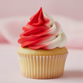 Cupcake met rood en witte toef