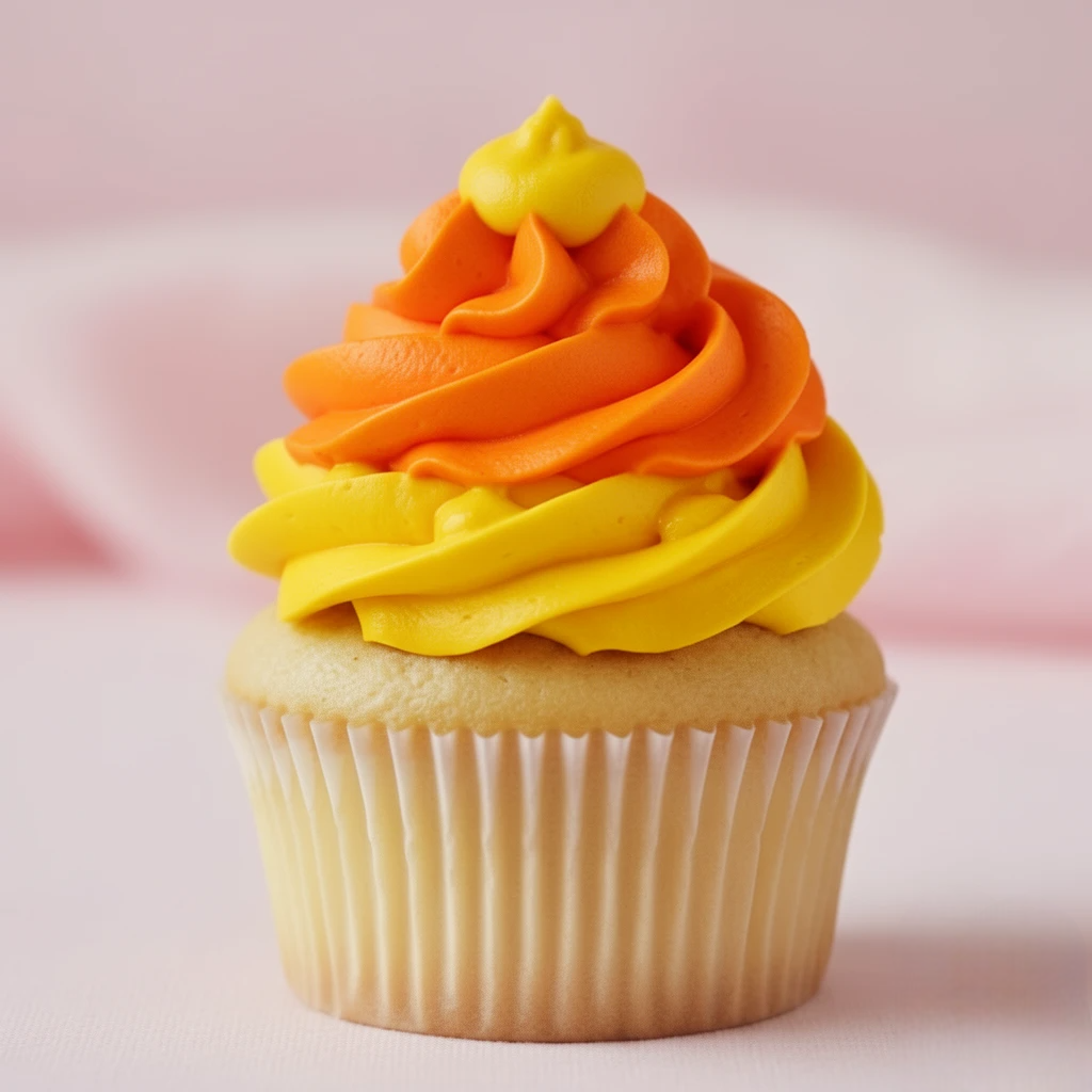 Cupcake met oranje en gele toef