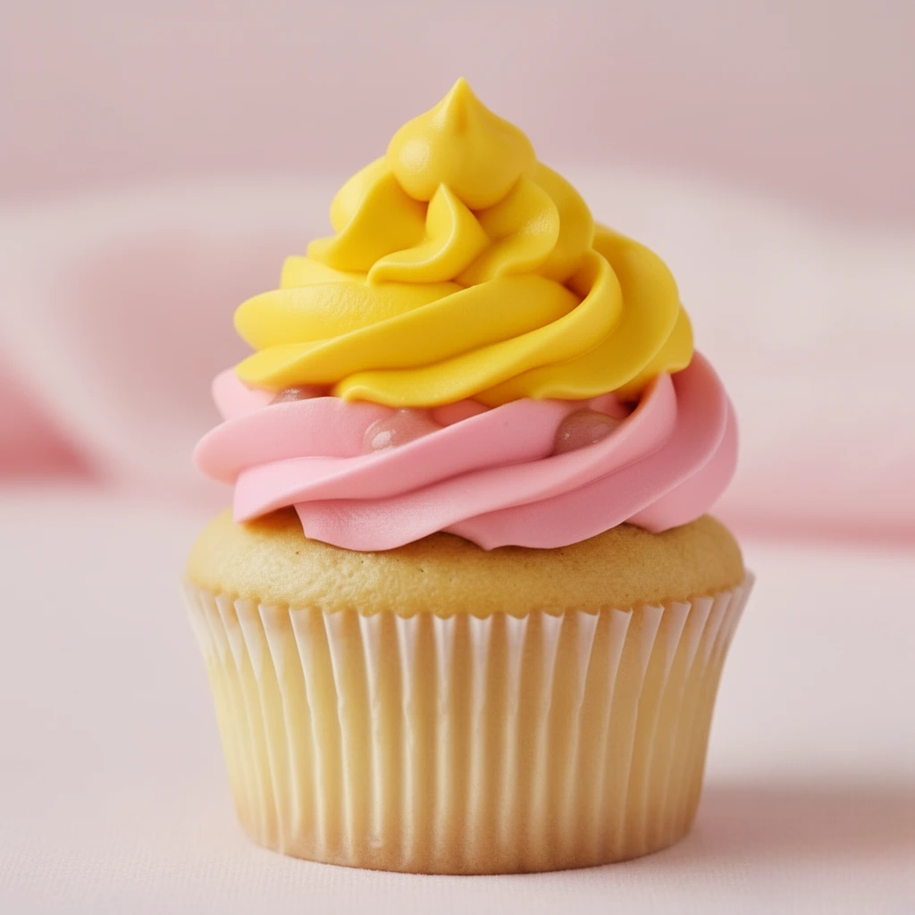 Cupcake met geel en roze toef